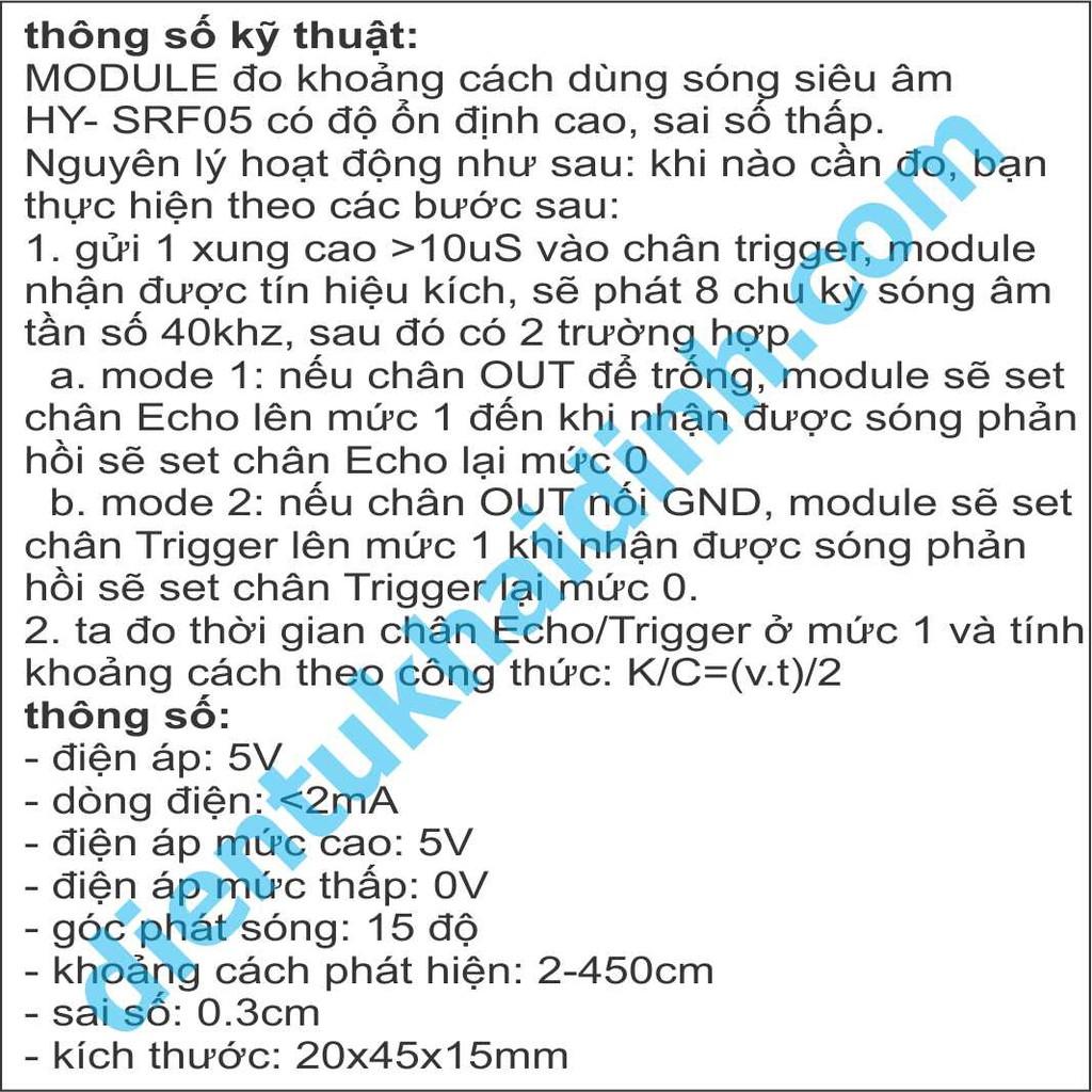 MODULE đo khoảng cách dùng sóng siêu âm HY- SRF05, 2-450cm, áp 5V kde0125