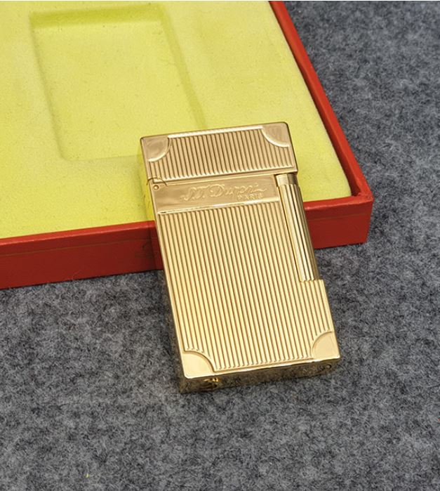 Vỏ Hột Quẹt Bật Lửa Upon D75H Họa Tiết Hình Kẻ Dọc Chặn Góc Hồng Vàng - Dùng Ga Đá Cao Cấp