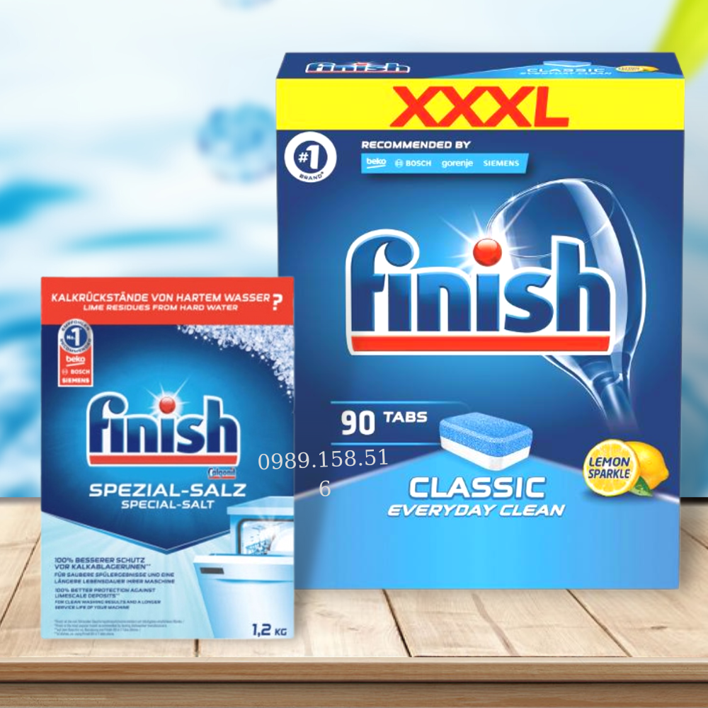 Combo viên rửa chén finish 90 viên + 1.2kg muối rửa bát somat chuyên dùng cho máy rửa bát