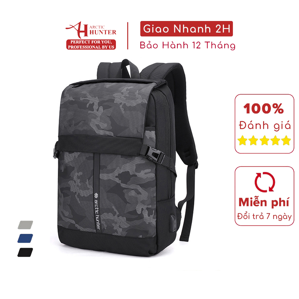 Balo du lịch nam Arctic Hunter B00352 chất liệu Oxford chống nước, thiết kế có ngăn đựng laptop, cổng sạc USB tiện dụng