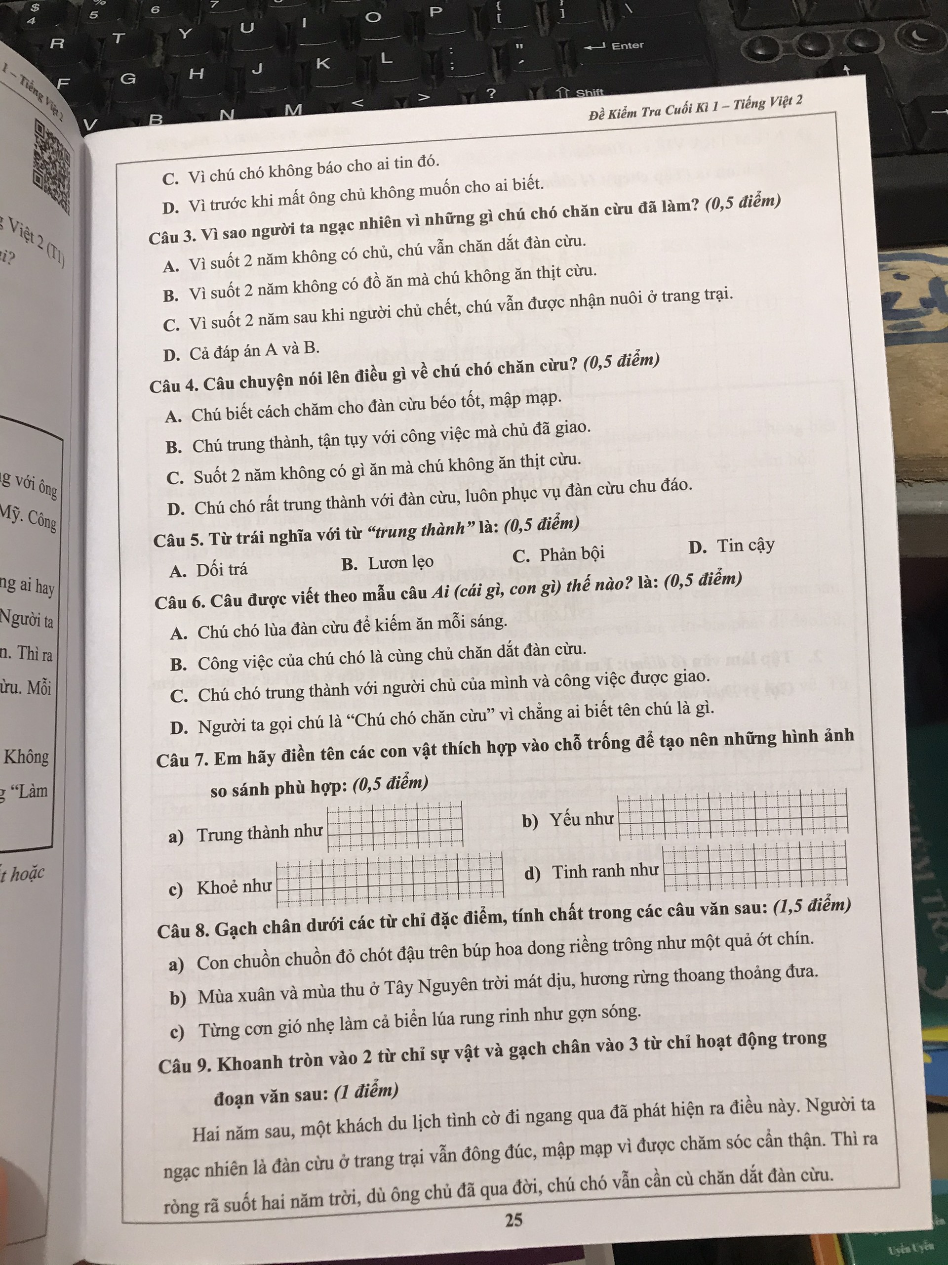 Đề kiểm tra Tiếng Việt lớp 2 học kì 1