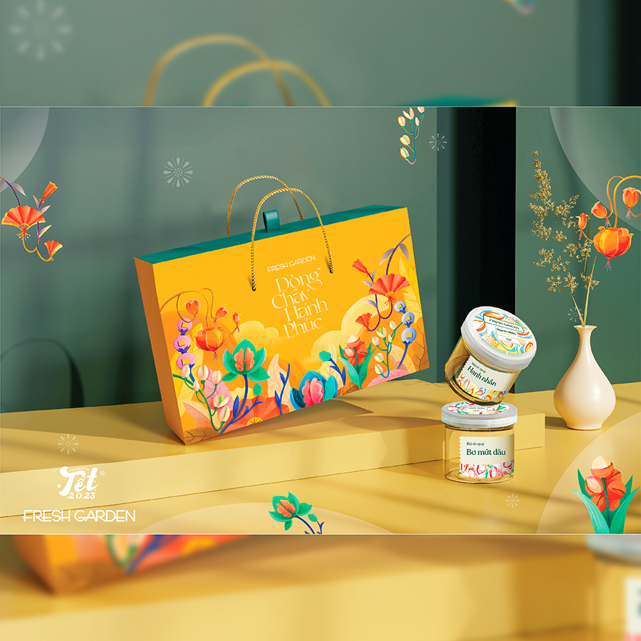 Bộ Bánh Quy Ngũ Vị Cao Cấp Quà Tết Dòng Chảy Hạnh Phúc FRESH GARDEN Đủ Loại Đủ Vị Tết Đong Đầy Hộp 110g