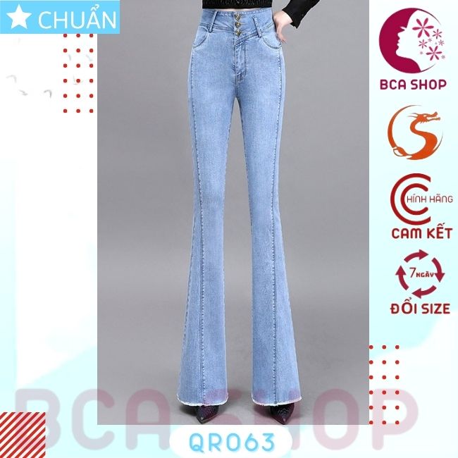 Quần jean nữ ống loe QRO63 ROSATA tại BCASHOP dáng dài, lưng cao 3 nút, phom chuẩn, chất liệu jean cao cấp - màu xanh nhạt
