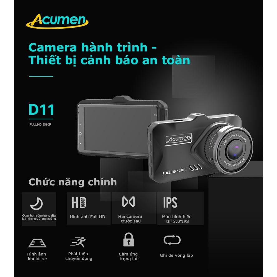 CAMERA hành trình - Thiết bị cảnh báo an toàn Acumen D11 Màn hình 3.0'' IPS, Hình ảnh HD 1080P