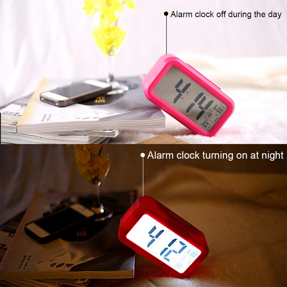 CHH1019 Đồng hồ báo thức kỹ thuật số thông minh có nút Báo lại ngày và nhiệt độ ở trên cùng Đồng hồ để bàn hình chữ nhật chạy bằng pin