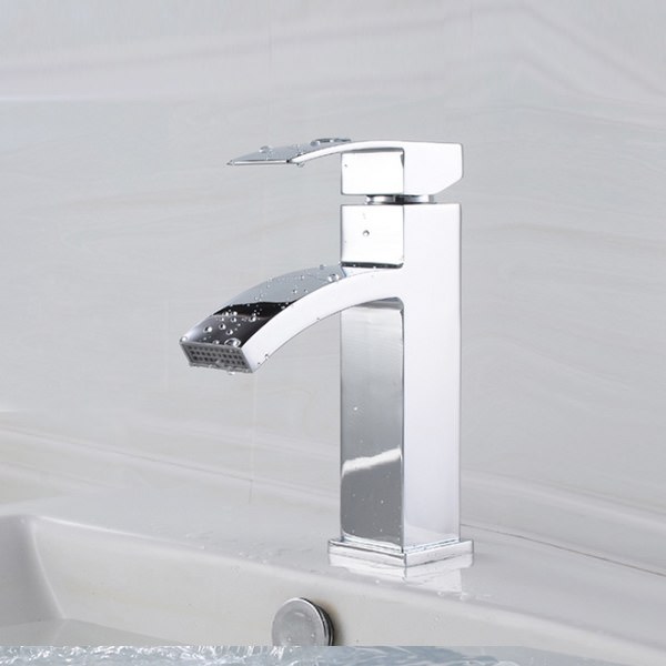 Vòi Lavabo nóng lạnh trụ vuông vòi cong - Hợp kim + 2 dây cấp