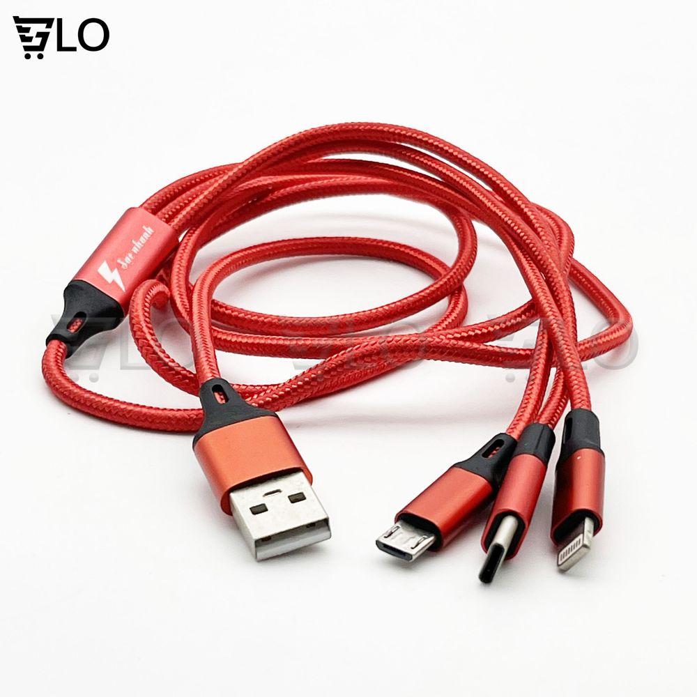 Cáp Sạc 3 Đầu ,Type C,Micro USB Dây Dù Chống Đứt Dài 1m