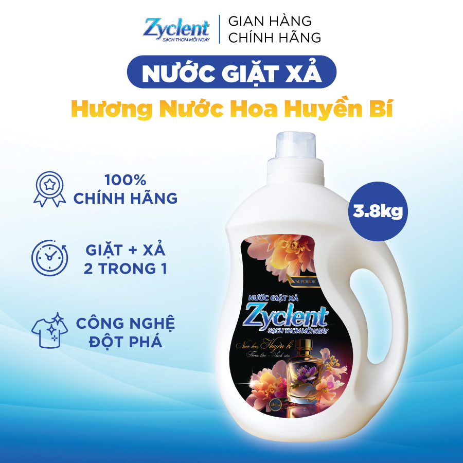 NƯỚC GIẶT XẢ ZYCLENT SUPERIOR HƯƠNG NƯỚC HOA HUYỀN BÍ - 3.8KG