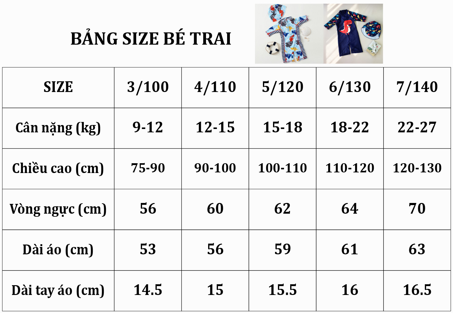 Đồ bơi bé trai liền thân bao gồm nón size cho bé từ 9kg đến 27kg