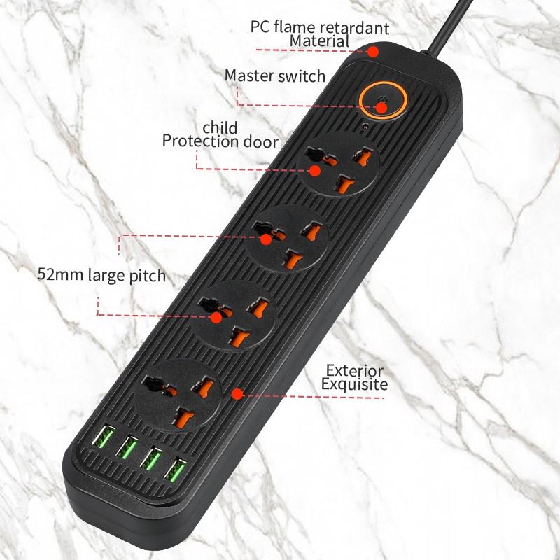 Ổ cắm điện thông minh 4 USB sạc nhanh, 4 chấu cắm điện chống giật, An toàn tiêu chuẩn EU