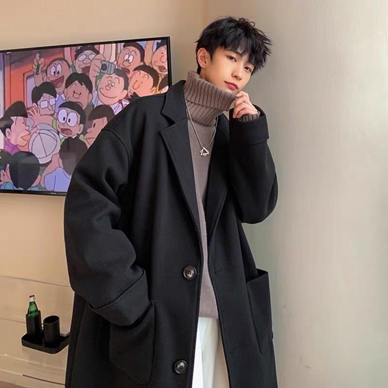 Áo măng tô chất dạ lì túi chéo Áo khoác blazer nam đẹp phối túi chéo mùa đông nam nữ đều mặc phong cách Hàn Quốc