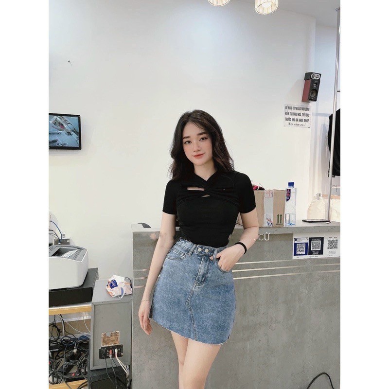 Áo croptop tay ngắn xoắn ngực thời trang XIXO cao cấp - mã ATN0048