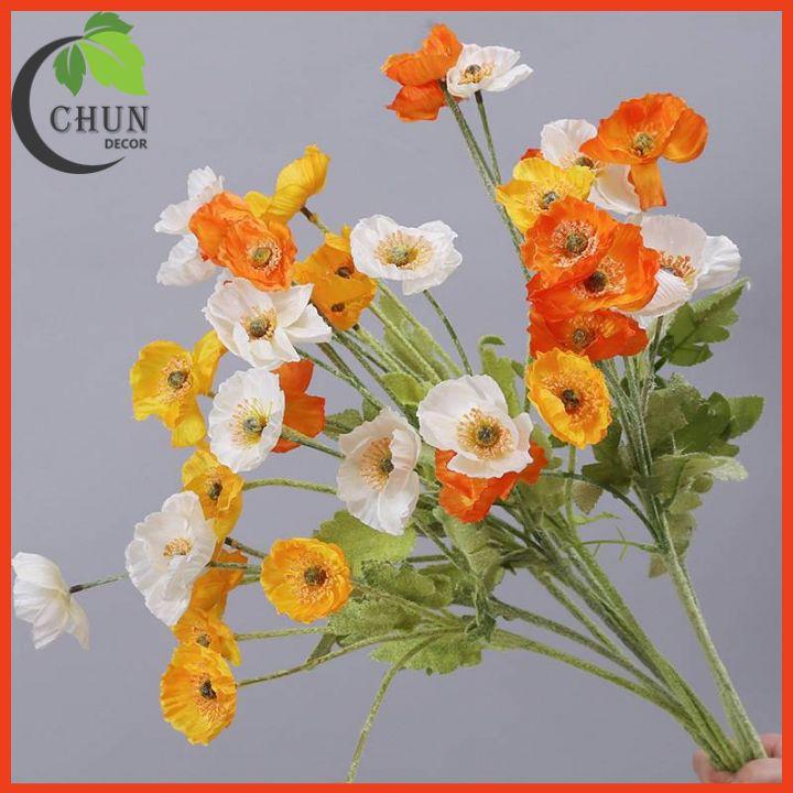 Hoa giả - Cành hoa anh túc 3 bông 1 nụ dài 60cm trang trí nhà cửa, văn phòng, làm đạo cụ chụp ảnh siêu xinh