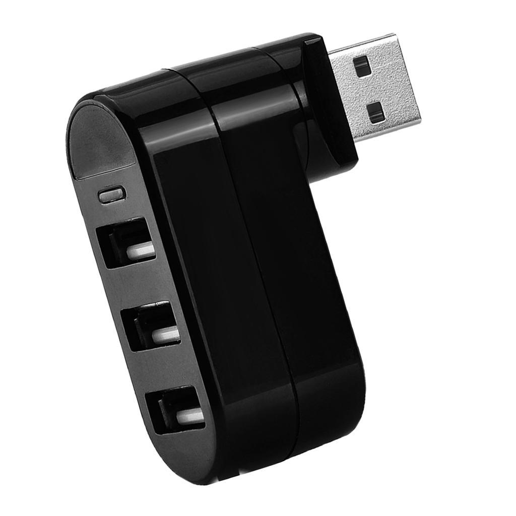 Portable Mini 3-Port USB 2.0 High Speed 180° Rotatable Splitter Hub, Black
