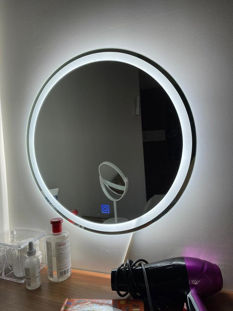 Gương tròn có đế đèn led cảm ứng gắn tường, makeup decor giá rẻ kích thước D50cm cách viền