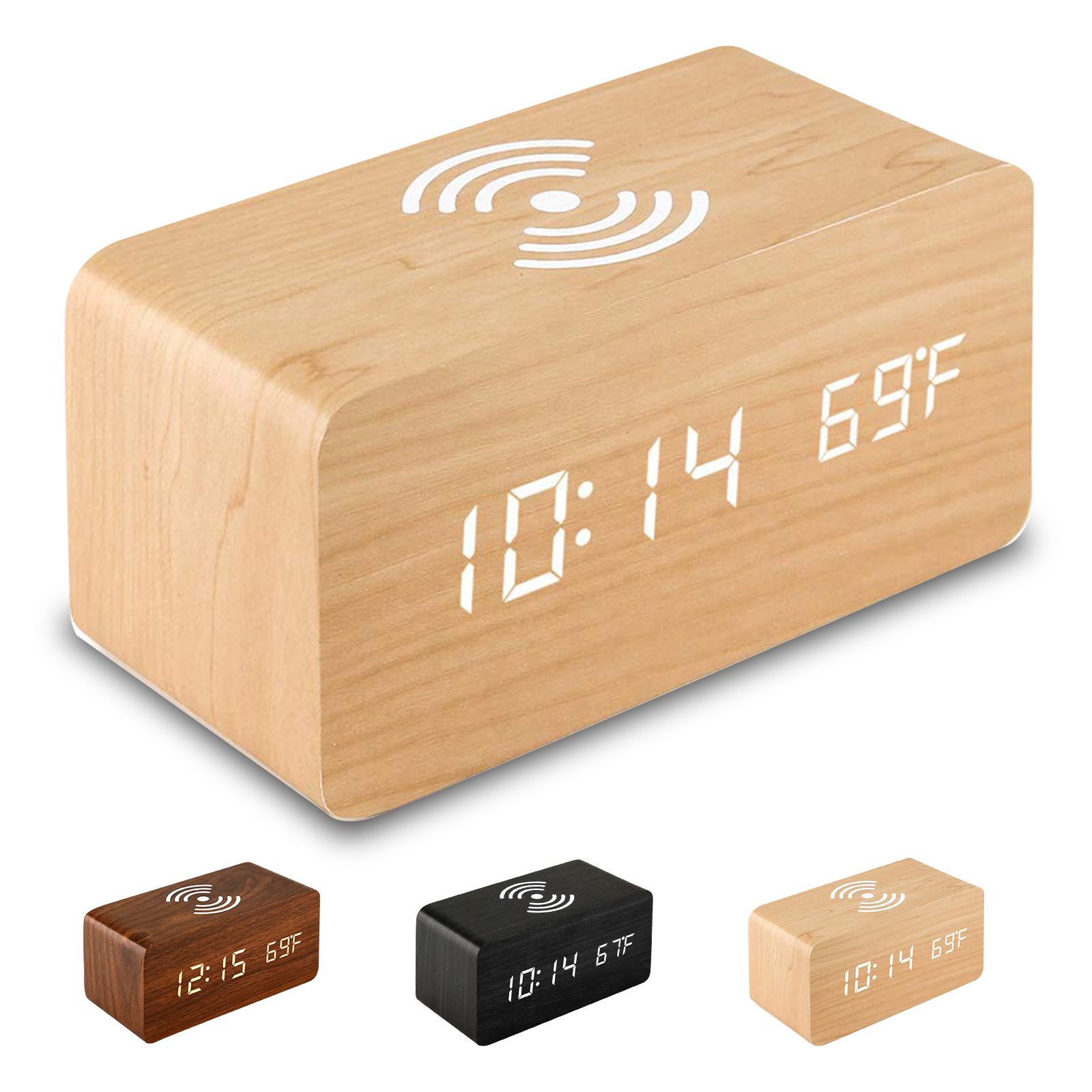 Digital Alarm Clock with Wireless Charger LED Desk Alarm Clock Temperature Display