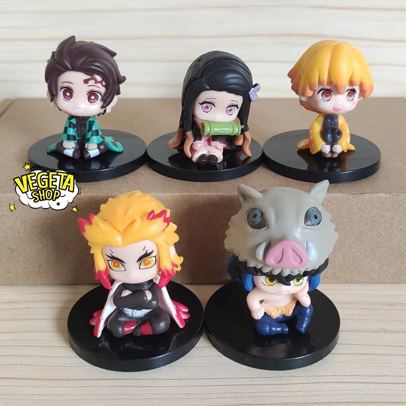 Mô hình Kimetsu No Yaiba - Mô hình thanh gươm diệt quỷ - Set 5 mẫu ngồi Tanjiro Nezuko Zenitsu Inosuke Rengoku - Cao 5cm