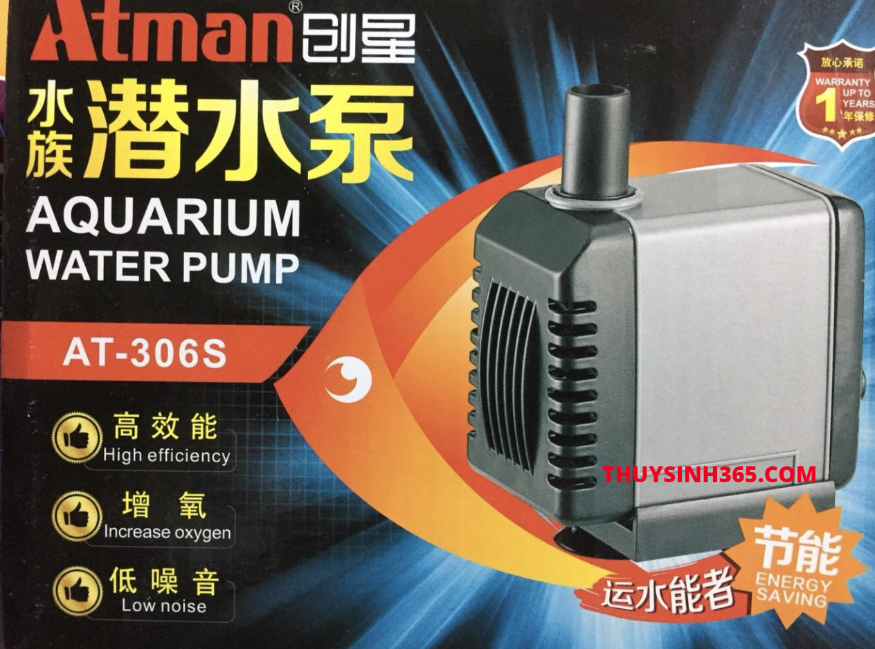 Máy Bơm ATMAN 306S - 27W - 2000L/Hr. H: ~ 2m - Máy Bơm Hồ Cá Thế Hệ Mới, Tiết Kiệm điện năng, siêu bền.