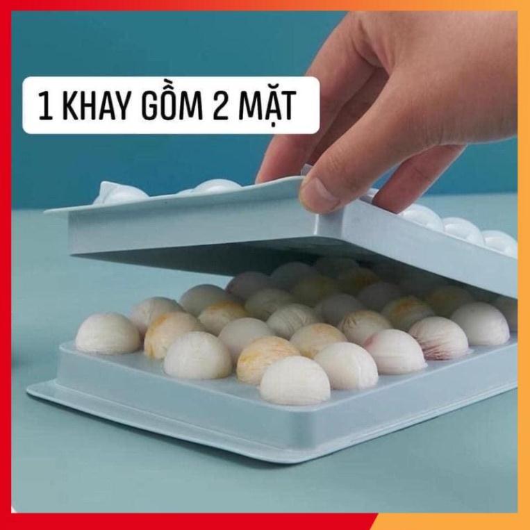 Khay làm đá, khay đá tròn 33 viên, khuôn làm đá có nắp đậy thông minh hình bi