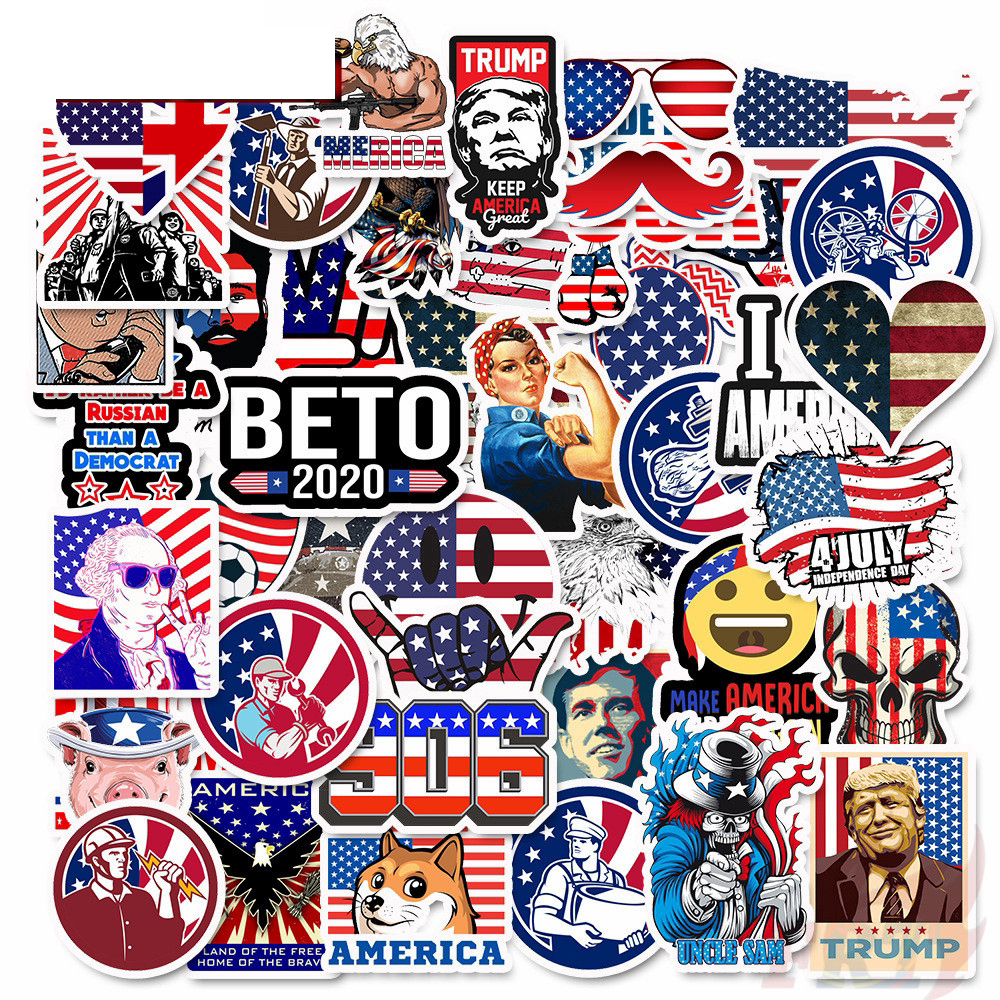 Set 30 Sticker nước Mỹ America ảnh decal hình dán ép lụa