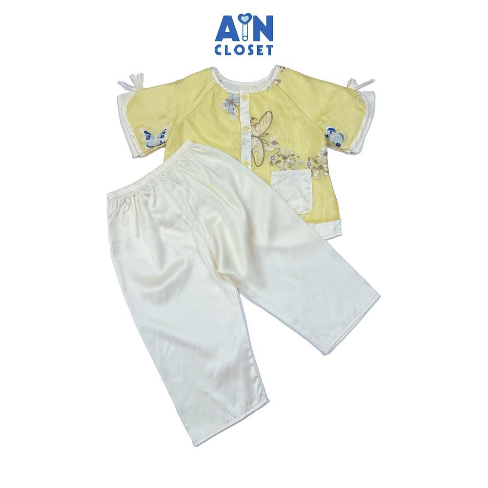 Bộ quần áo Bà Ba Dài tay ngắn bé gái họa tiết Bướm Hoa Tơ Vàng - AICDBGYKTAIT - AIN Closet