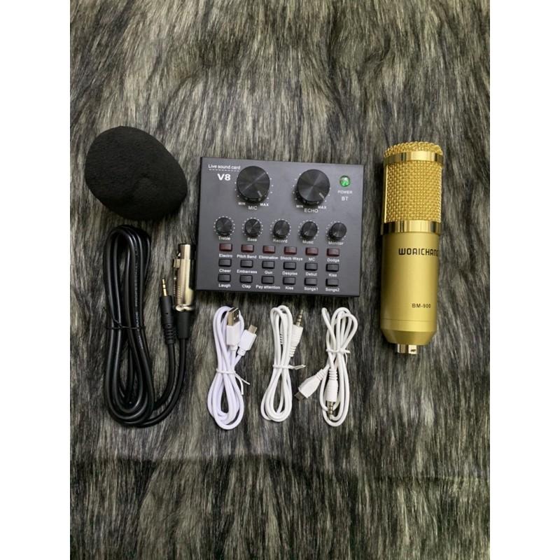 Combo thu âm livestream V8 và Bm900 full phụ kiện hát rất hay