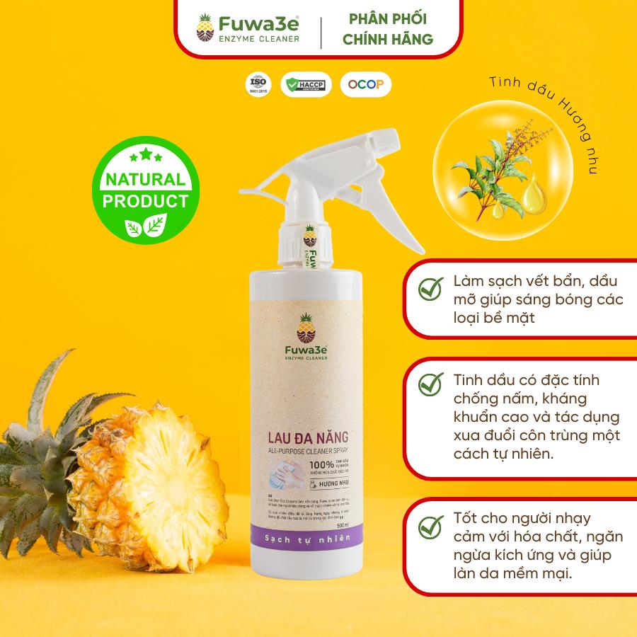 [ Bình xịt tẩy lau đa năng Fuwa3e 500ml an toàn cho da ] xịt lau bếp kính tủ lạnh bàn ăn hương nhu