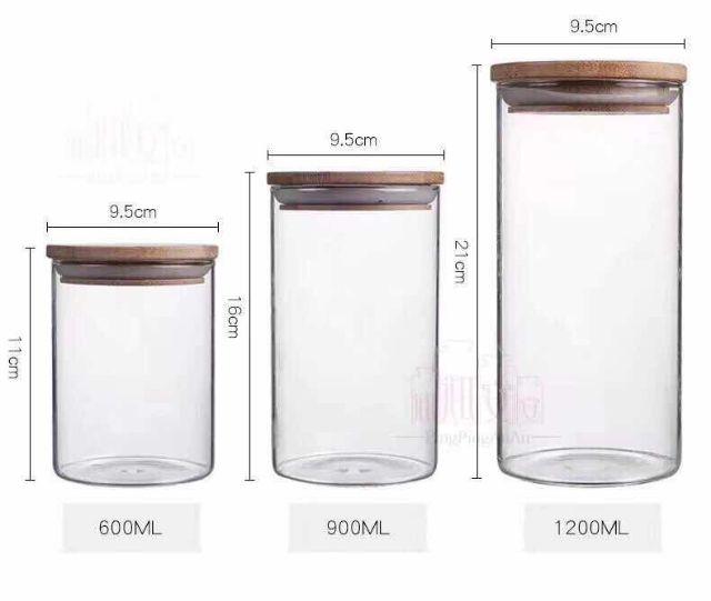 Bộ 7 lọ thủy tinh nắp gỗ cao cấp -