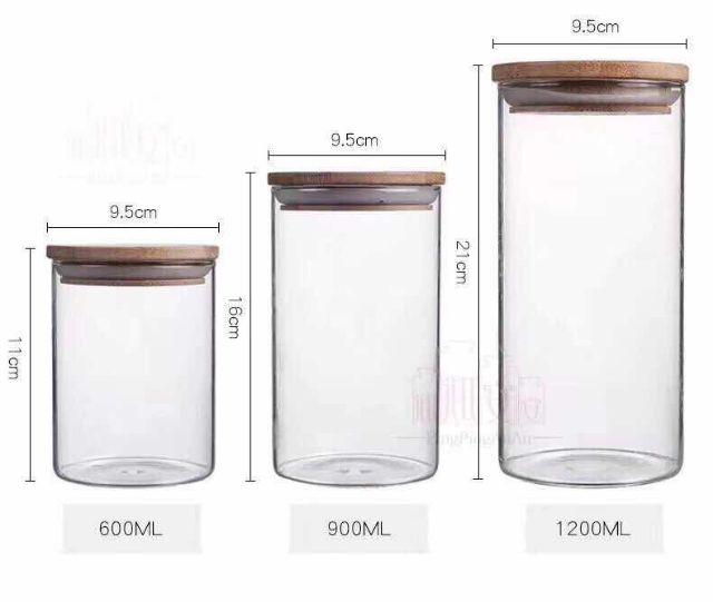 Combo 4 Lọ thủy tinh nắp gỗ 450-650-750-900ml