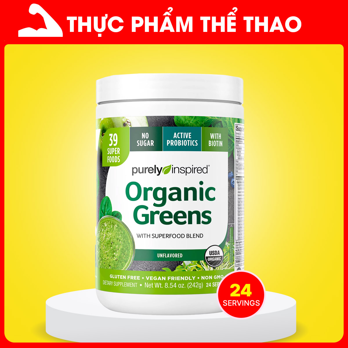 Bột rau xanh hữu cơ Purely Inspired Organic Greens - Cung Cấp Chất Xơ, Chống Oxy Hóa - Hàng Chính Hãng USA