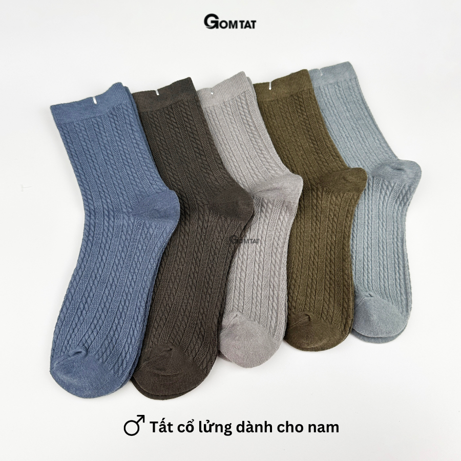 Set 5 đôi tất vớ nam cổ lửng GOMTAT họa tiết gân chìm, chất liệu cotton cao cấp, mềm mại thoáng khí - LISU30-LUNGNAM