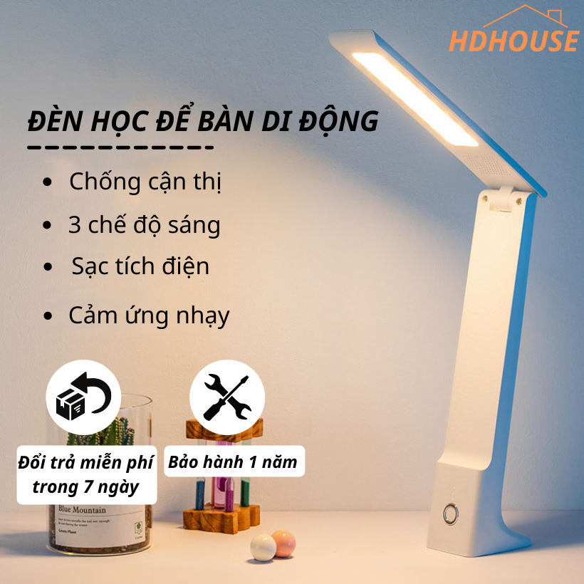 Đèn Học Để Bàn LED Chống Cận Thị, 3 Chế Độ Làm Việc, Học Tập , Máy Tính , Cảm Ứng Tích Điện Thông Minh