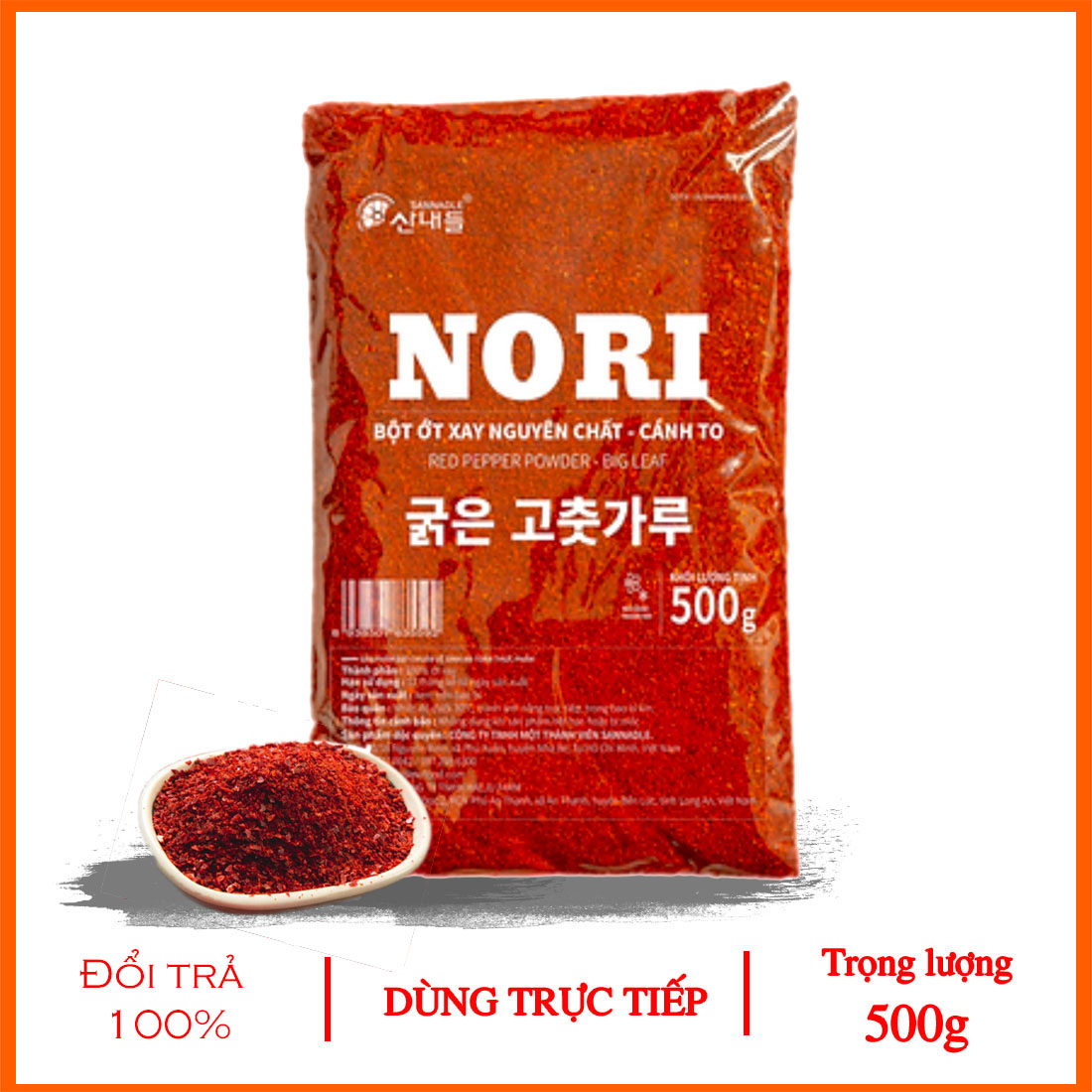 Bột ớt xay nguyên chất _ Loại cánh to NORI 500g - Dùng làm kim chi, chế biến các món ăn Hàn Quốc