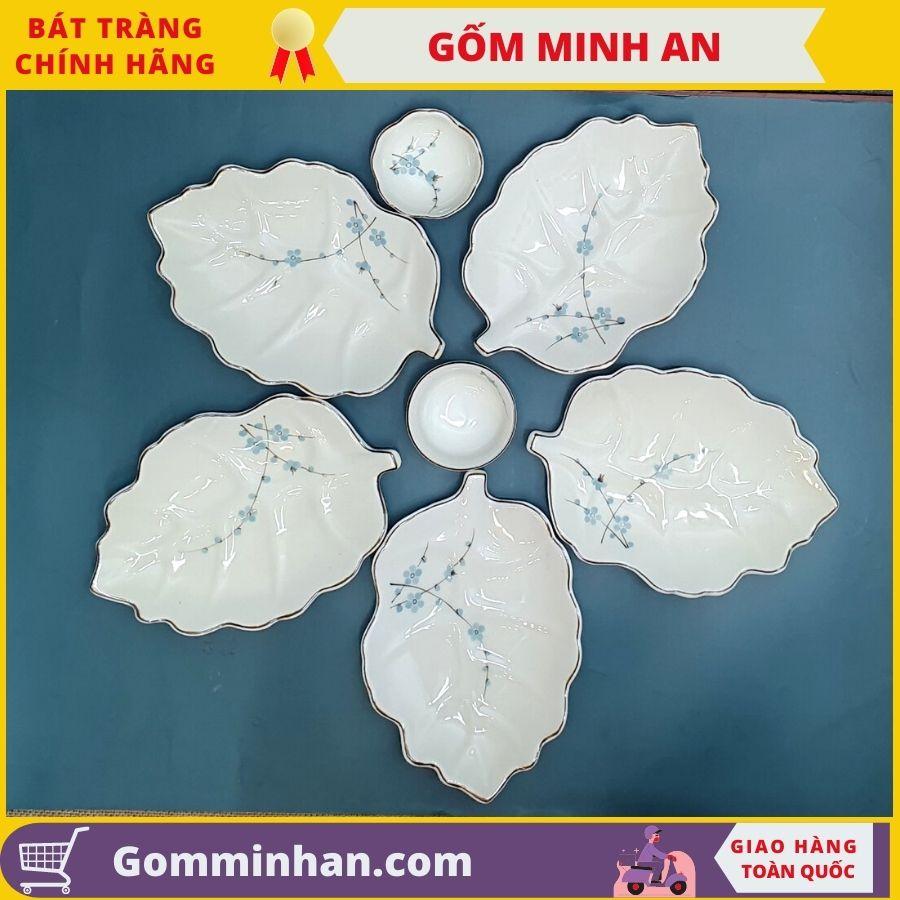 Đĩa Đựng Thức Ăn Sứ Đĩa Lá Gân Men Kem Gốm Sứ Bát Tràng- Gốm Minh An