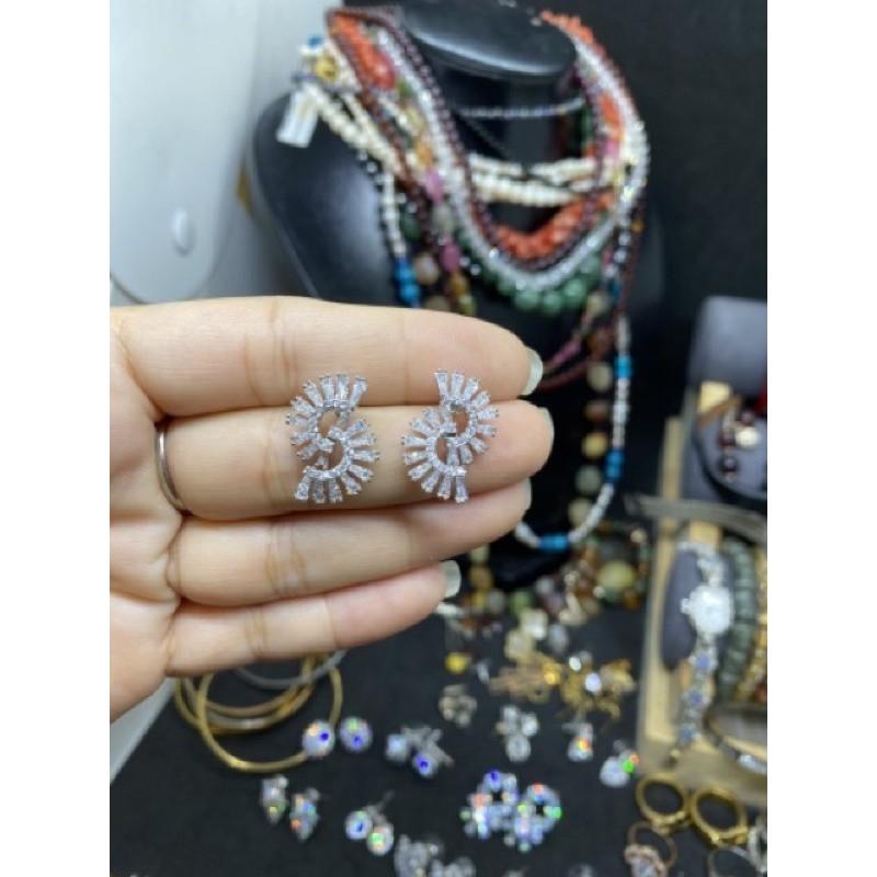Bông tai kiểu xoáy đôi, đính phale bạc 925