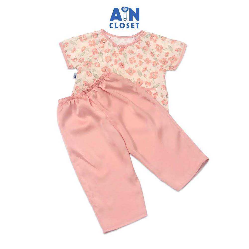 Bộ bà ba dài áo tay ngắn bé gái họa tiết Hoa Anh Thảo quần lụa hồng - AICDBGJZGS1Q - AIN Closet