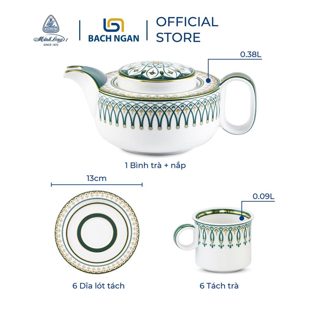 Bộ Ấm Trà Gốm Sứ Cao Cấp Minh Long 0.38 L - Gastroline Đồng Tâm Xanh Lá - Gốm sứ cao cấp Minh Long I