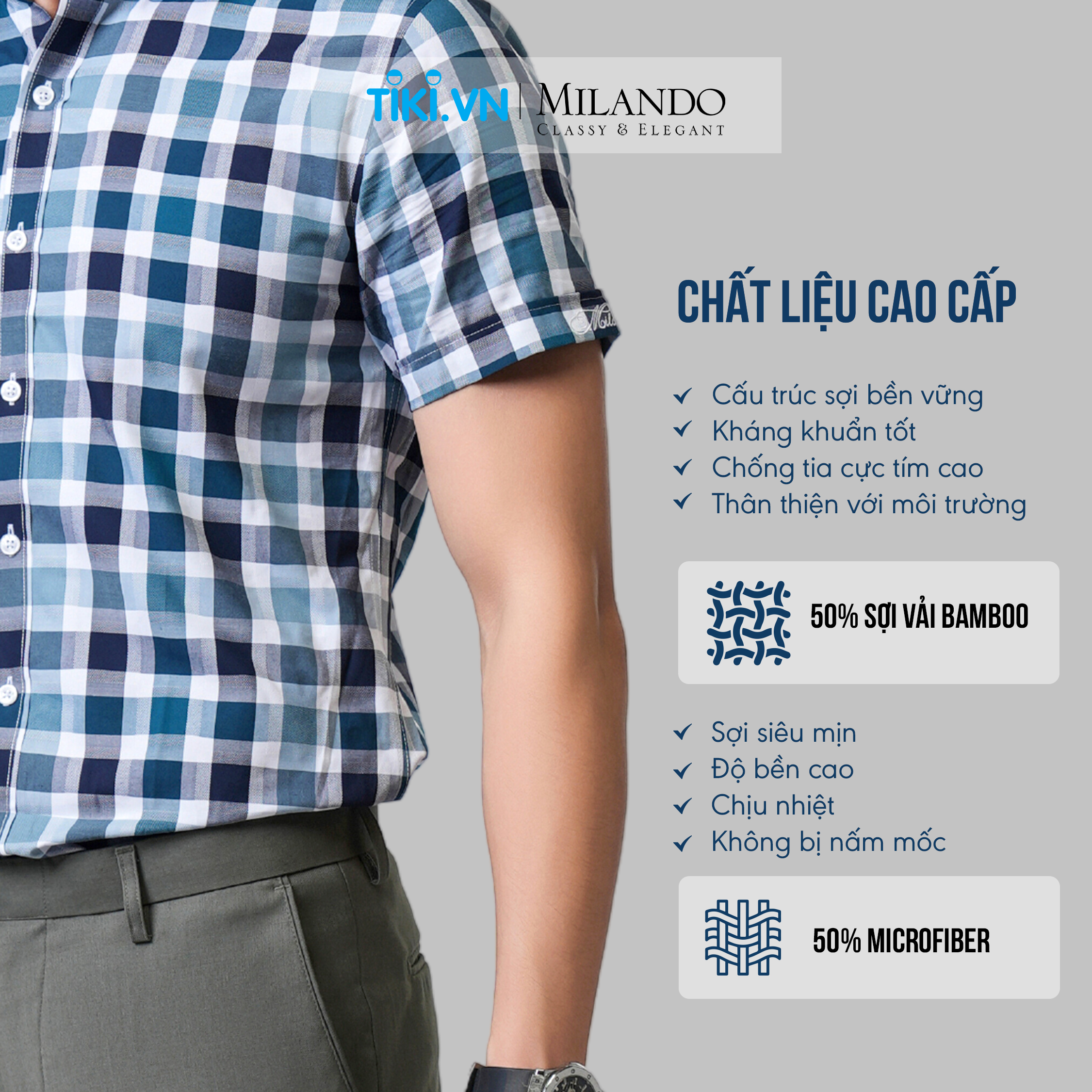 Áo Sơ Mi Nam Ngắn Tay Cao Cấp MYMILANDO Màu Xanh, Hoạ Tiết Caro - Form Rộng Vừa, Kiểu Dáng Trẻ Trung, Thời Trang Công Sở, Dạo Phố, Sự Kiện Sang Trọng