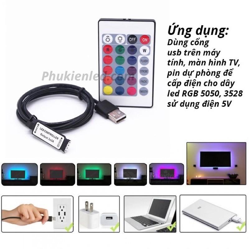 Bộ điều khiển đèn led RGB cổng USB 5V đến 24V có remote điều khiển từ xa