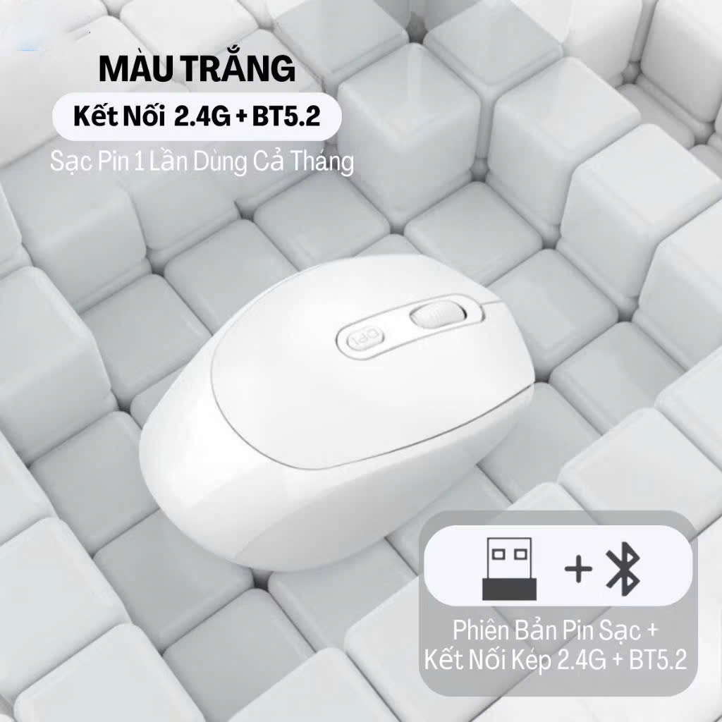 Chuột Không Dây Sạc Pin Click Siêu Tĩnh Âm 2 Chế Độ Bluetooth 5.2 &amp; USB 2.4G, 3 Mức DPI KẾT NỐI ĐIỆN THOẠI IPAD LAPTOP - HÀNG CHÍNH HÃNG
