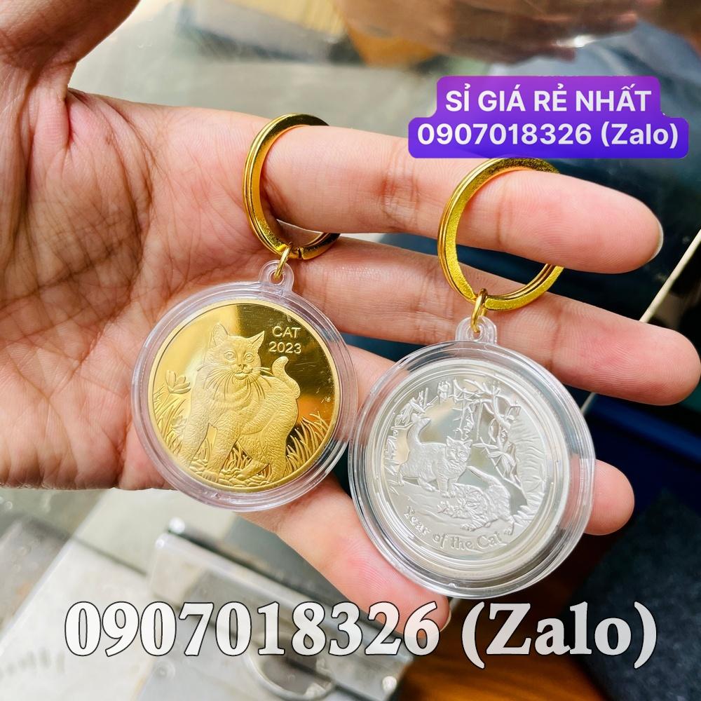 Cặp Móc khóa Tiền Xu Con Mèo Úc Vàng Bạc 2023 treo chìa xe máy, ô tô NELI