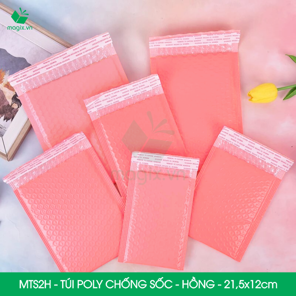 MTS2H - 21.5x12cm - COMBO 50 TÚI GÓI HÀNG CHỐNG SỐC BỌC BÓNG KHÍ MÀU HỒNG PASTEL