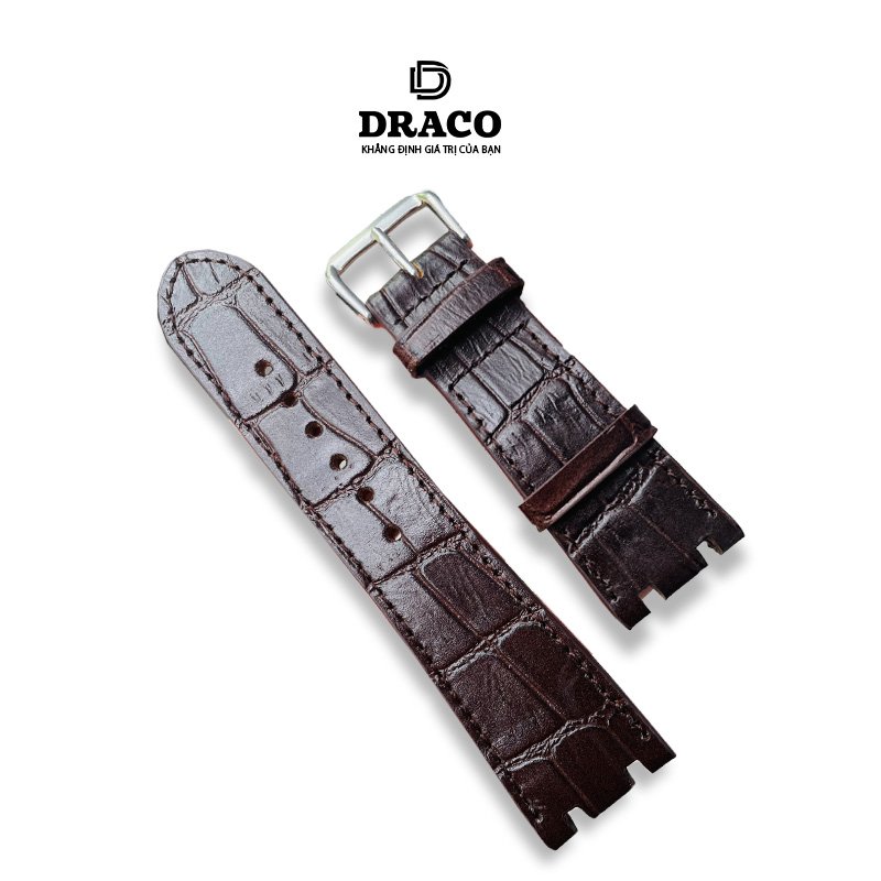 Dây da đòng hồ Draco DDDH06 màu nâu - size 25 nam chấy liệu da bò thật cao cấp dập vân cá sấu