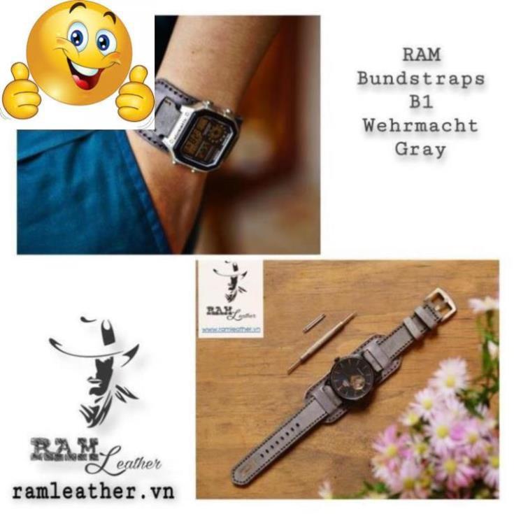 COMBO DÂY ĐỒNG HỒ DA BÒ THẬT XÁM ĐÁ + RAM BUNDSTRAP B2 QUÂN ĐỘI ĐỨC - HÀNG CHÍNH HÃNG
