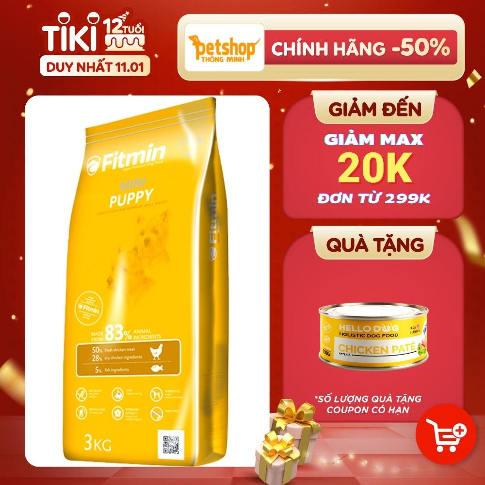 Thức Ăn Dành Cho Chó Nhỏ 2 - 10 Tháng, Chó Mang Thai Và Cho Con Bú Các Giống Chó Nhỏ Fitmin Dog Mini Puppy 3KG - TẶNG 1 Lon Pate Tươi Hello Dog Chicken Pate 190G