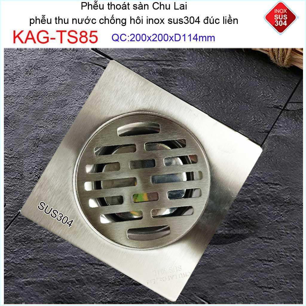 Hố ga thoát sàn Chu lai KAG-TS85 ống 11.4cm Inox 304 đúc dày, phễu thoát nước 20x20cm D114 thoát nhanh chống hôi tốt