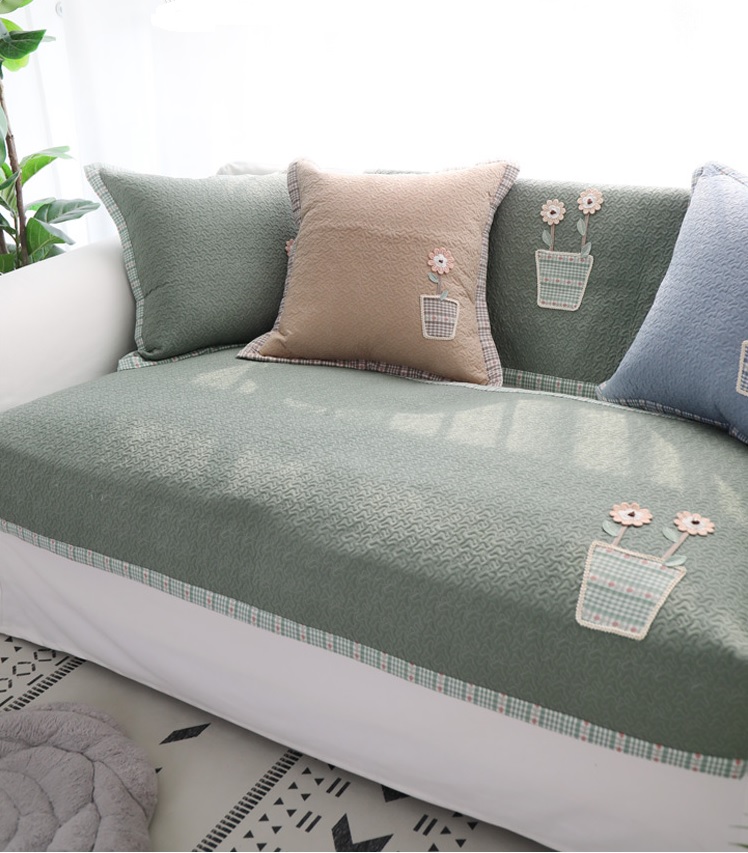 Thảm sofa - Giỏ hoa 2 bông - Xanh lá - TSF113