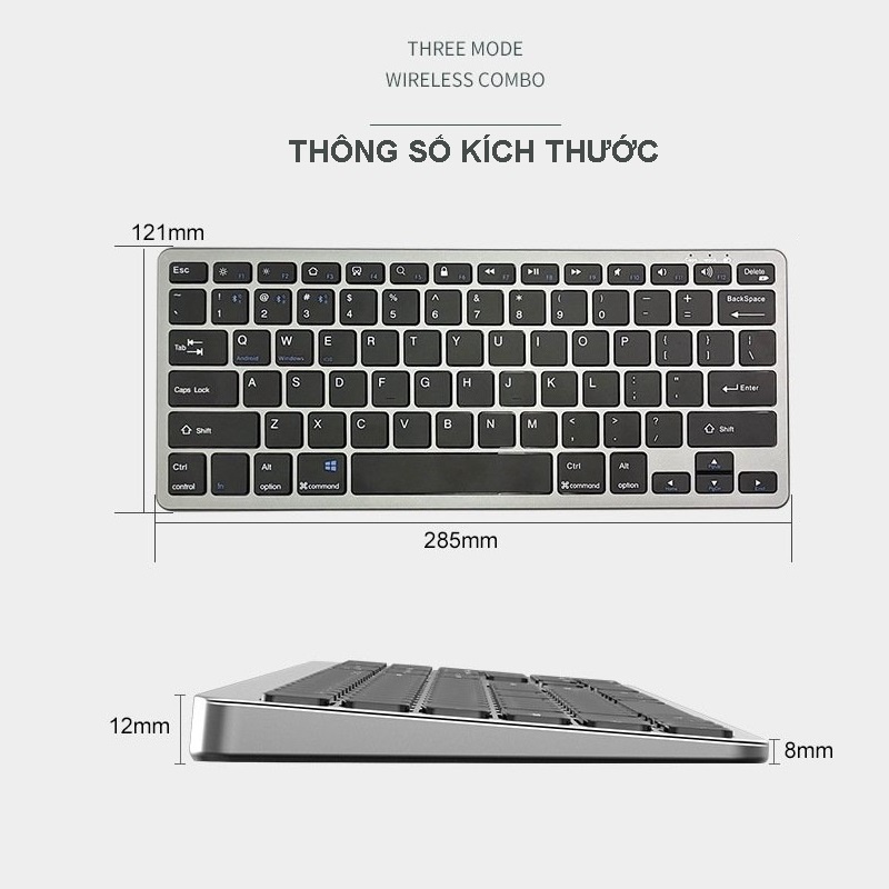 Bàn phím không dây mini W159C - pin sạc TypeC - đa kết nối bluetooth 5.0 + 3.0 + Usb wireless 2.4G hàng nhập khẩu
