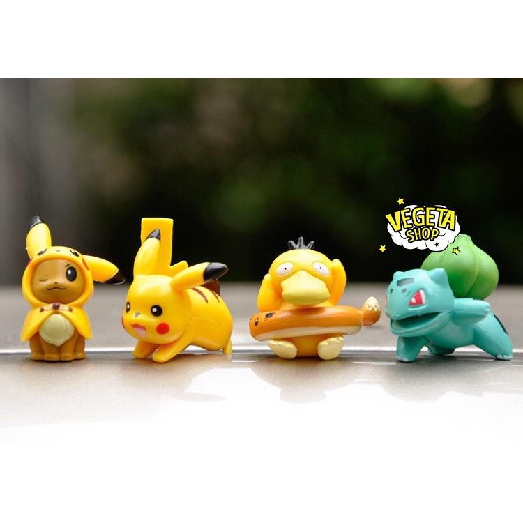 Mô hình Pikachu - Trọn bộ 8 mô hình Pikachu Bubasaur Squirtle Eevee Psyduck Rowlet - Cao khoảng 3.5 ~ 5cm