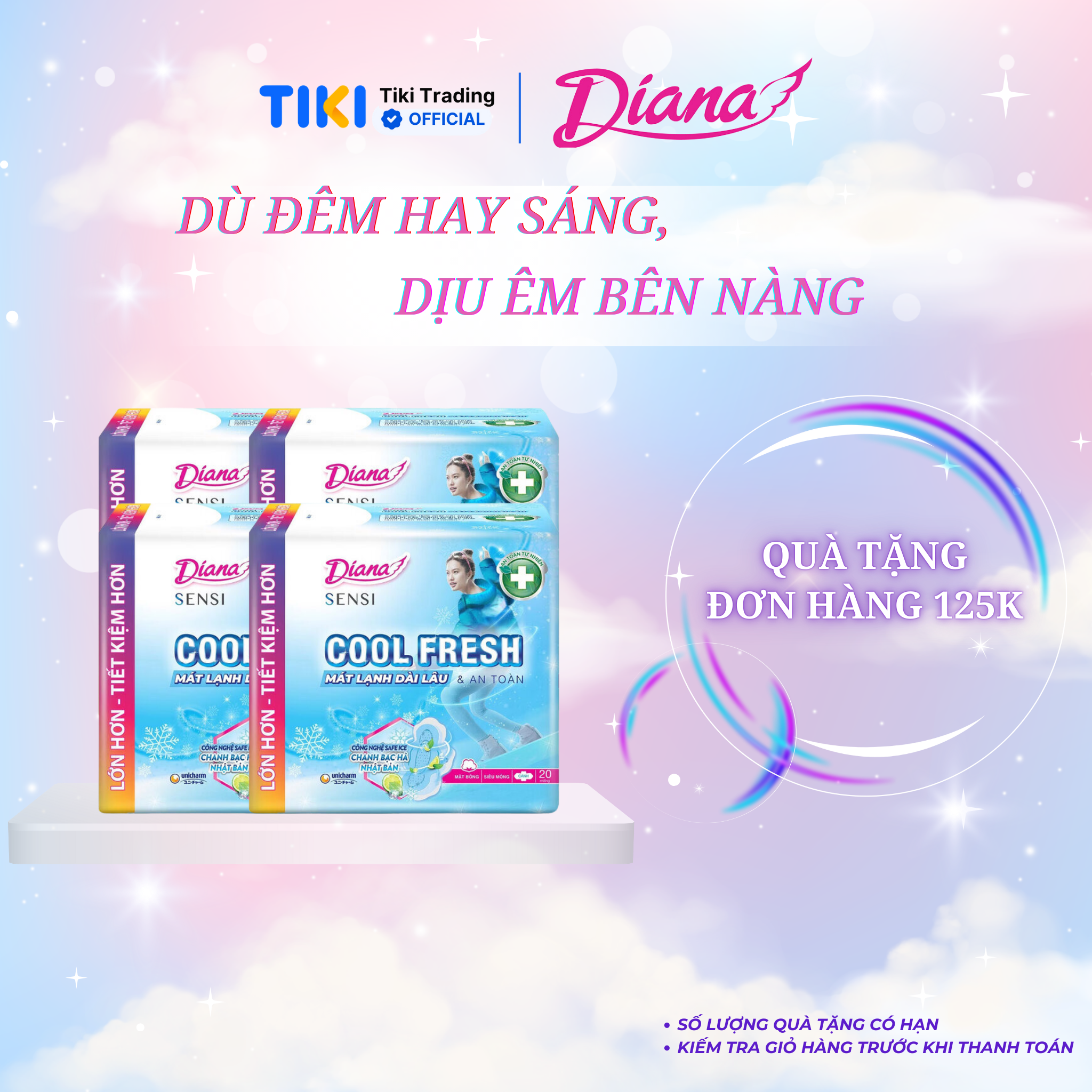 Combo 4 Băng vệ sinh Diana Sensi Cool Fresh siêu mỏng cánh gói 20 miếng